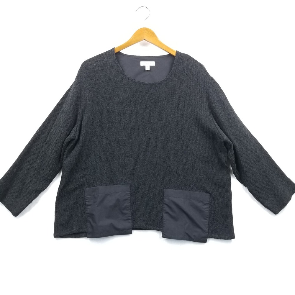 Masai Tunic Womens XL Black Cotton Blend Architectural Pockets Boxy Top Art Wear